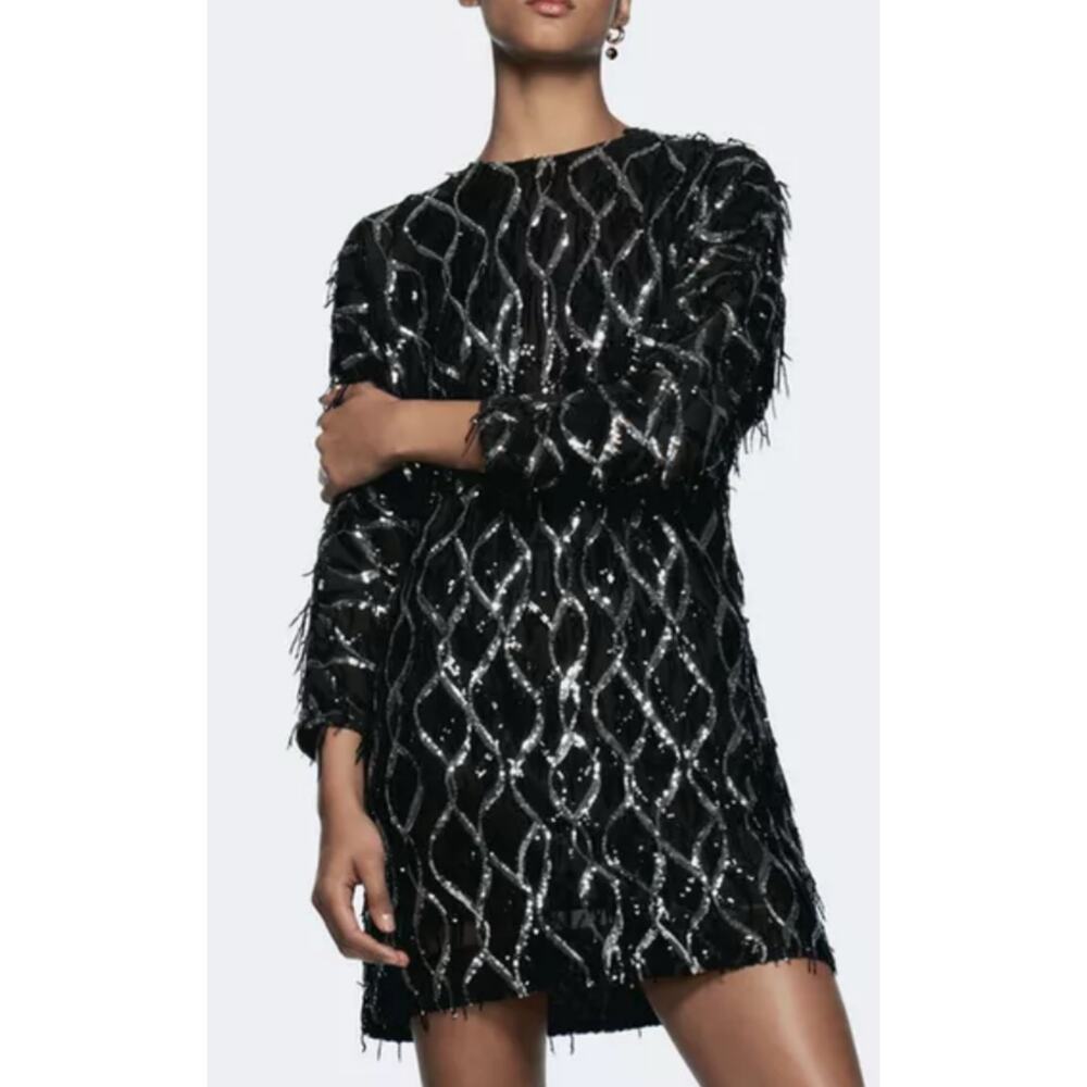 Zara Black and Silver Sequin Mini Dress